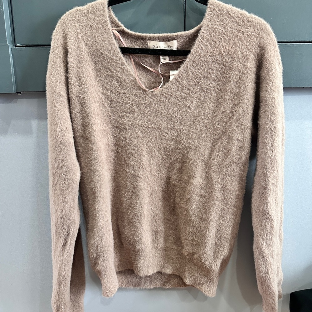 Philosophy Cameo Brown fuzzy V-Neck Sweater
